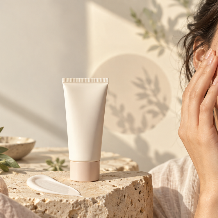 Crème solaire coréenne sans marque dans une lumière douce