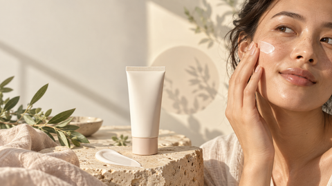 Crème solaire coréenne sans marque dans une lumière douce